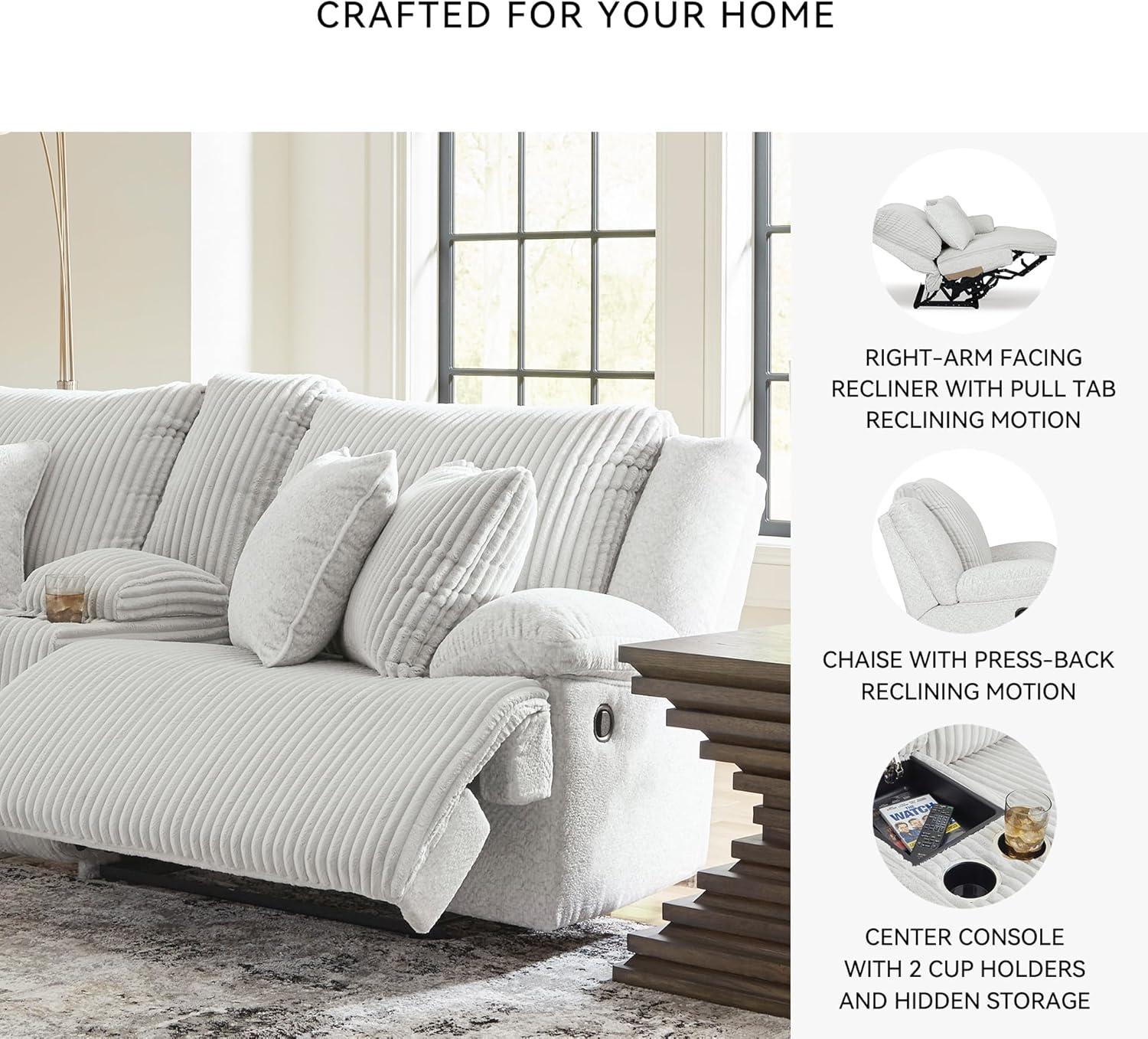imageSignature Design by Ashley Top Tier Casual LShaped LeftArm Facing 3Piece Reclining Sectional Sofa with Chaise Console Storage and 4 Accent Pillows White