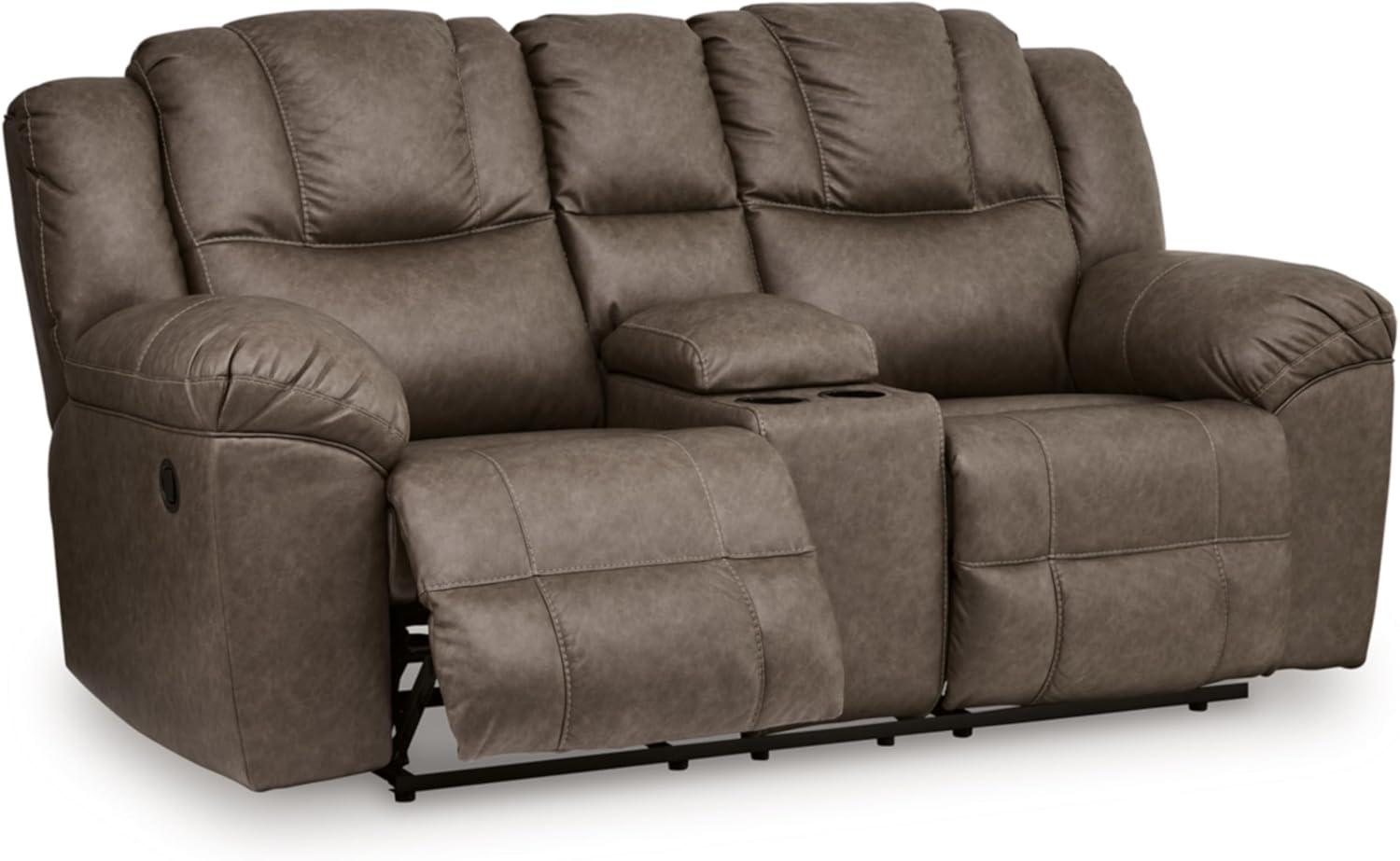 imageSignature Design by Ashley Windsley Casual Faux Leather Pull Tab Reclining Sofa with PillowTop Arms Dark BrownReclining Loveseat with Console