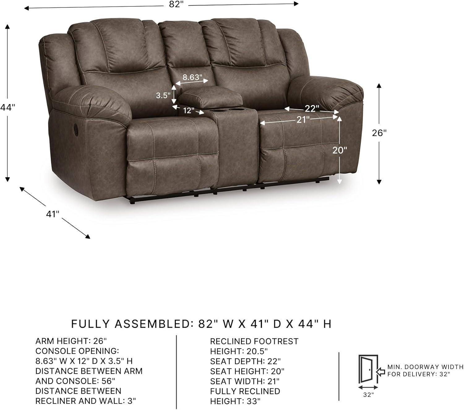 imageSignature Design by Ashley Windsley Casual Faux Leather Pull Tab Reclining Sofa with PillowTop Arms Dark BrownReclining Loveseat with Console