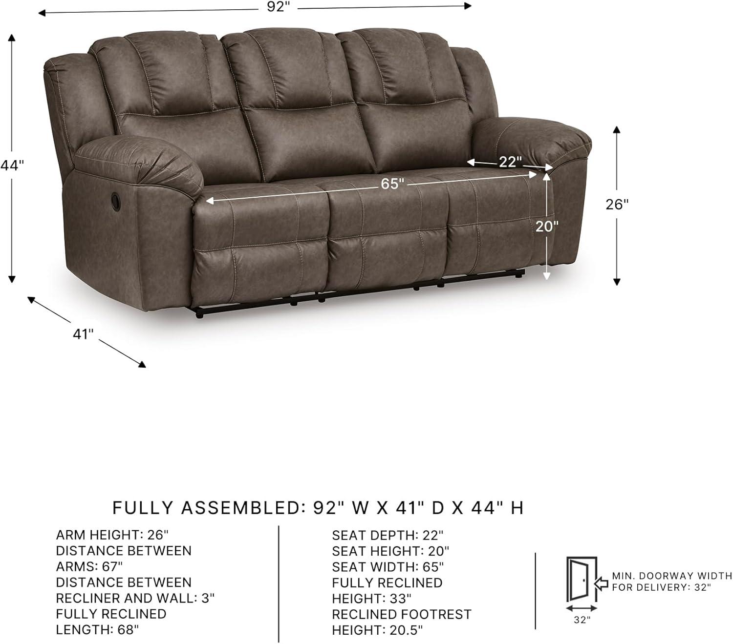 imageSignature Design by Ashley Windsley Casual Faux Leather Pull Tab Reclining Sofa with PillowTop Arms Dark BrownReclining Sofa