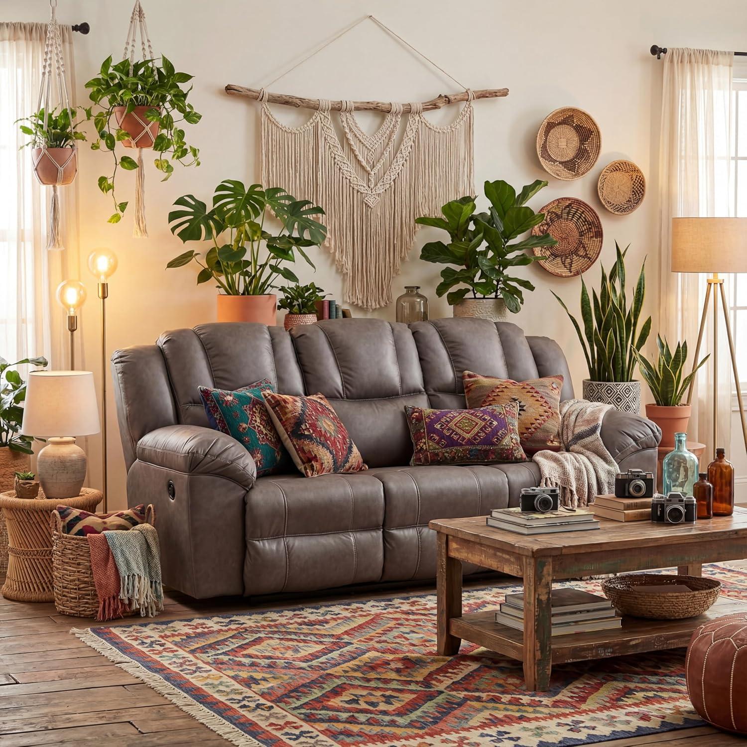 imageSignature Design by Ashley Windsley Casual Faux Leather Pull Tab Reclining Sofa with PillowTop Arms Dark BrownReclining Sofa