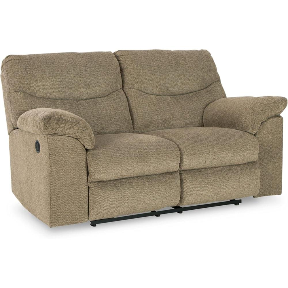 imageSignature Design by Ashley Alphons Transitional Tufted Reclining Loveseat Light BrownLight Brown