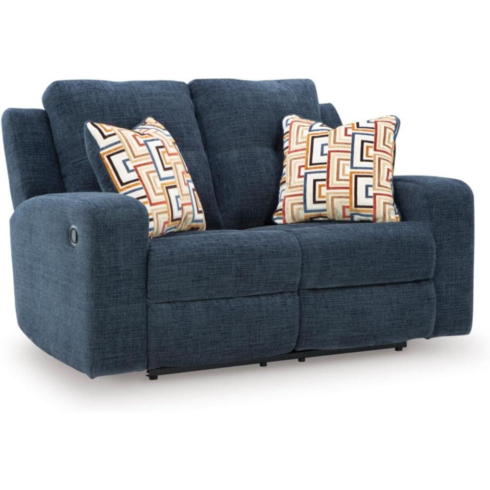 imageSignature Design by Ashley Danum Contemporary Reclining Loveseat with Tufted Cushion Blue
