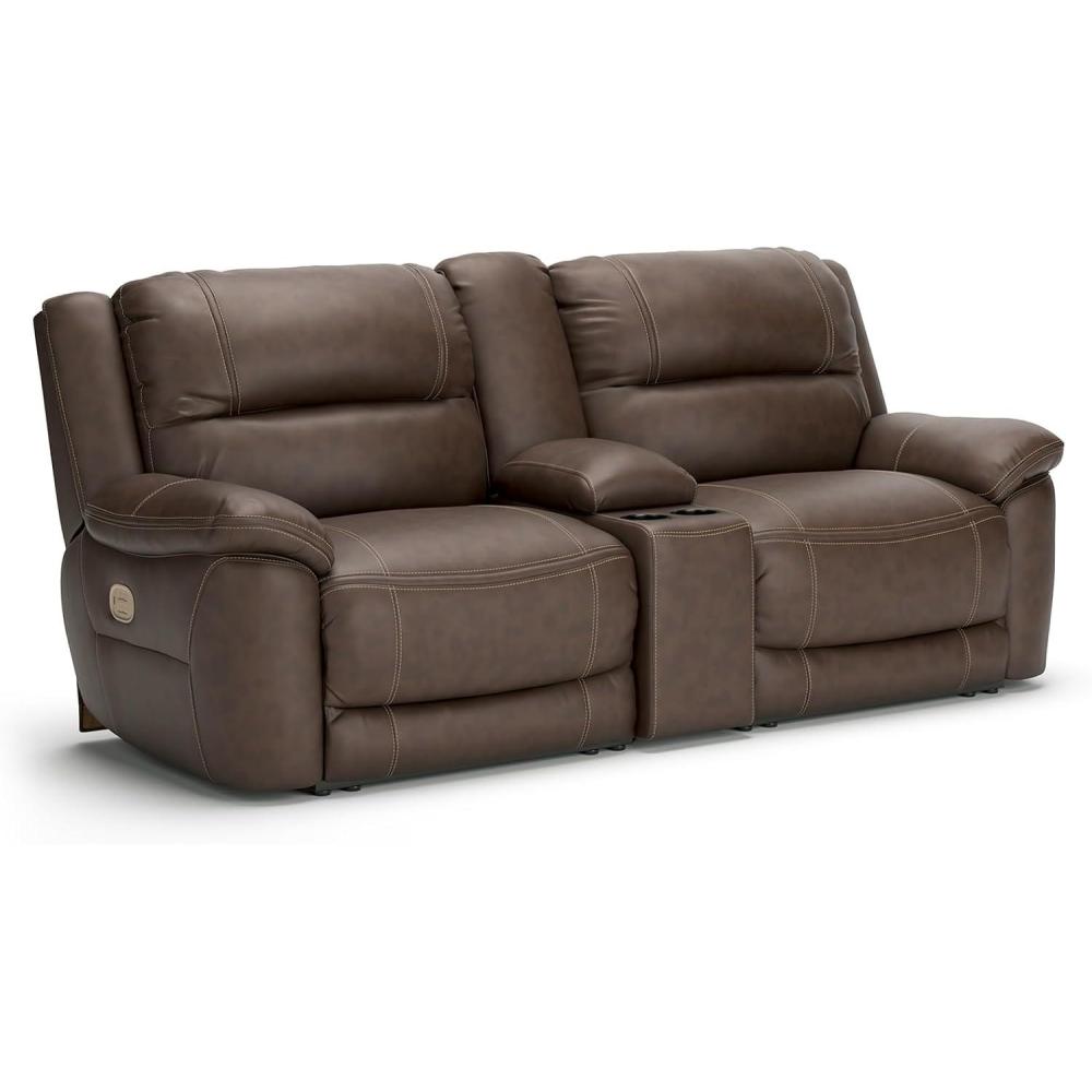 imageSignature Design by Ashley Dunleith Contemporary Leather Match Wall Hugger 3Piece Power Reclining Loveseat with Console Adjustable Headrest and USB Ports Dark Brown