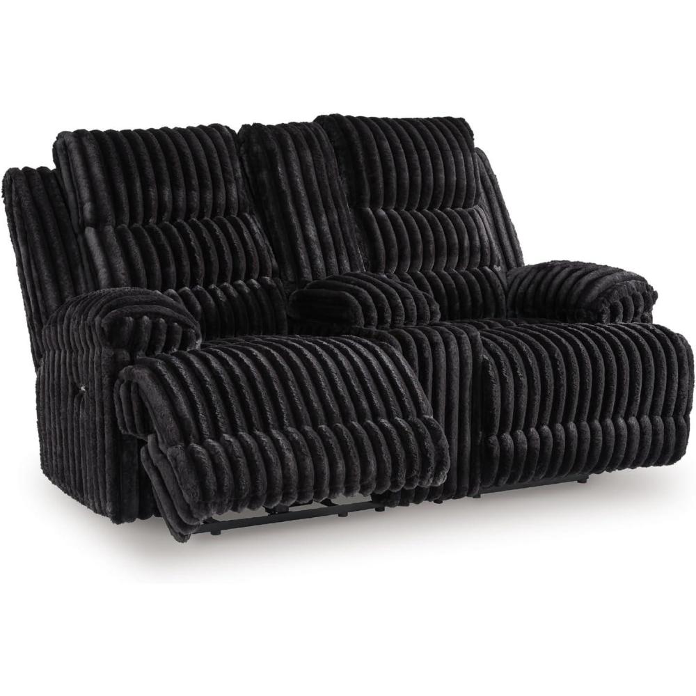 imageSignature Design by Ashley Higgesbee Contemporary Reclining Loveseat with Console USB Charging Port Storage and 2 Cup Holders Black