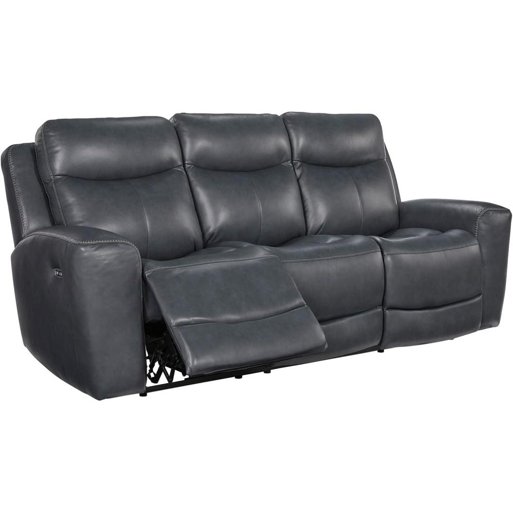 imageSignature Design by Ashley Mighty Moves Contemporary Power Leather Match Reclining Sofa with Position Lock Adjustable Headrest and USB Charging Ports Blue