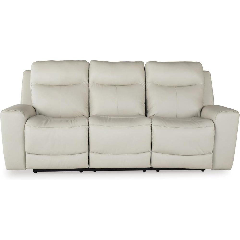 imageSignature Design by Ashley Mindanao Contemporary Power Reclining Sofa with Adjustable Headrest and ZeroDraw USB Charging Leather 21 Seat Height Off White