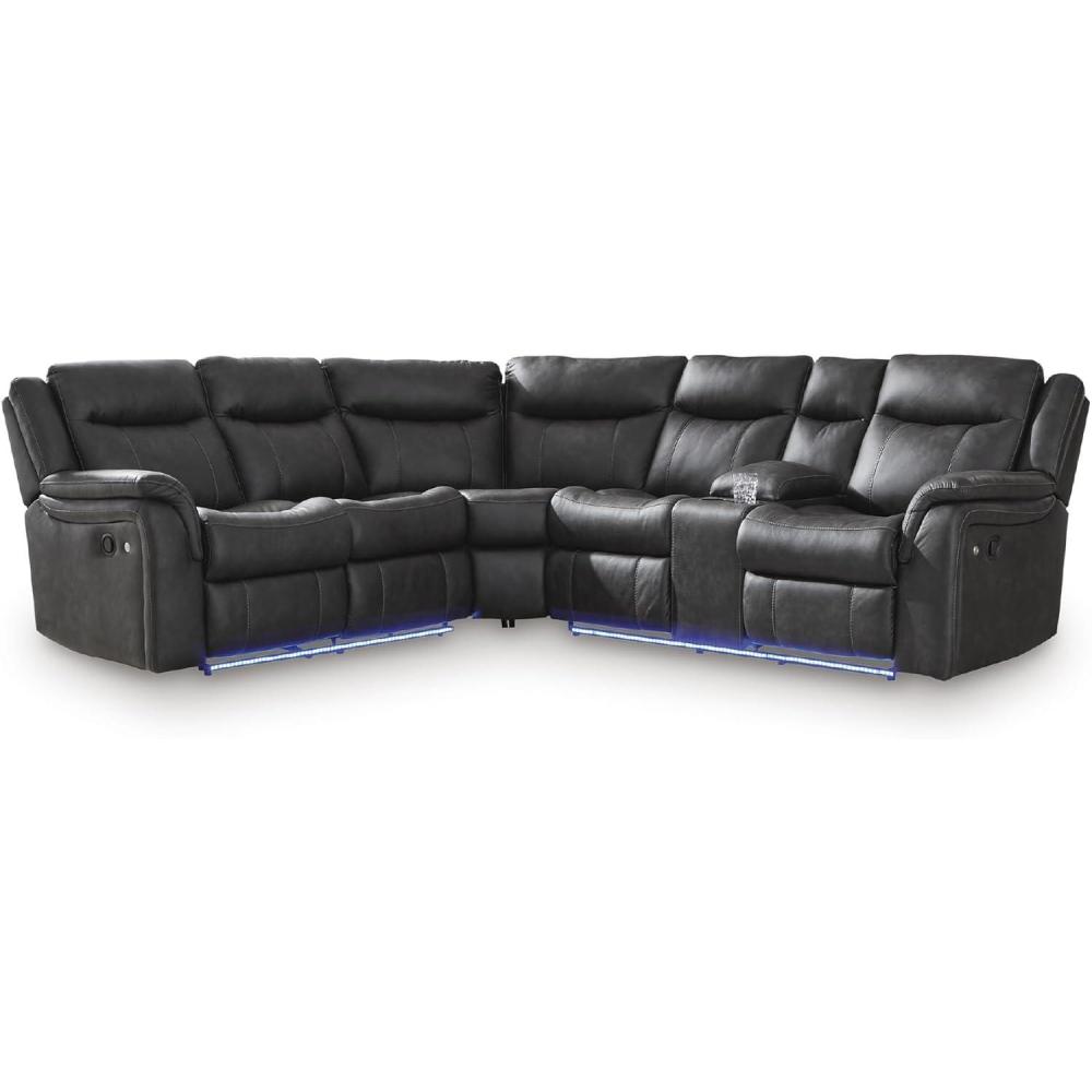 imageSignature Design by Ashley Perarrygin LShape LeftArm Facing Casual Faux Leather 2Piece Reclining Sectional with Console and LED Lighting Black