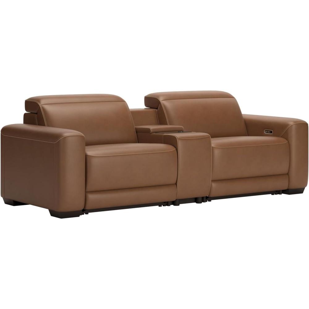 imageSignature Design by Ashley RallyUp Straight Glam Leather Match 2Piece Power Reclining Sectional Loveseat with Console and Adjustable Headrest Dark Brown