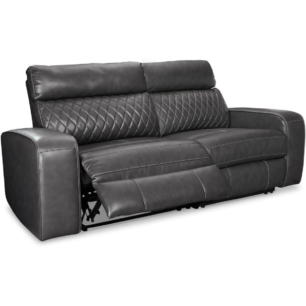 imageSignature Design by Ashley Samperstone Contemporary Faux Leather Wall Hugger 2Piece Power Reclining Sectional Loveseat with USB Ports Gray