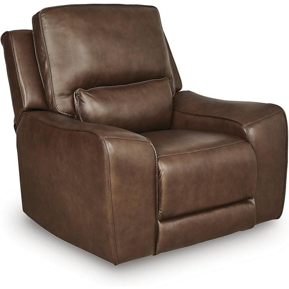 imageSignature Design by Ashley Spear Hill Contemporary Leather Match Upholstered Wall Hugger Power Recliner with Adjustable Headrest Dark Brown