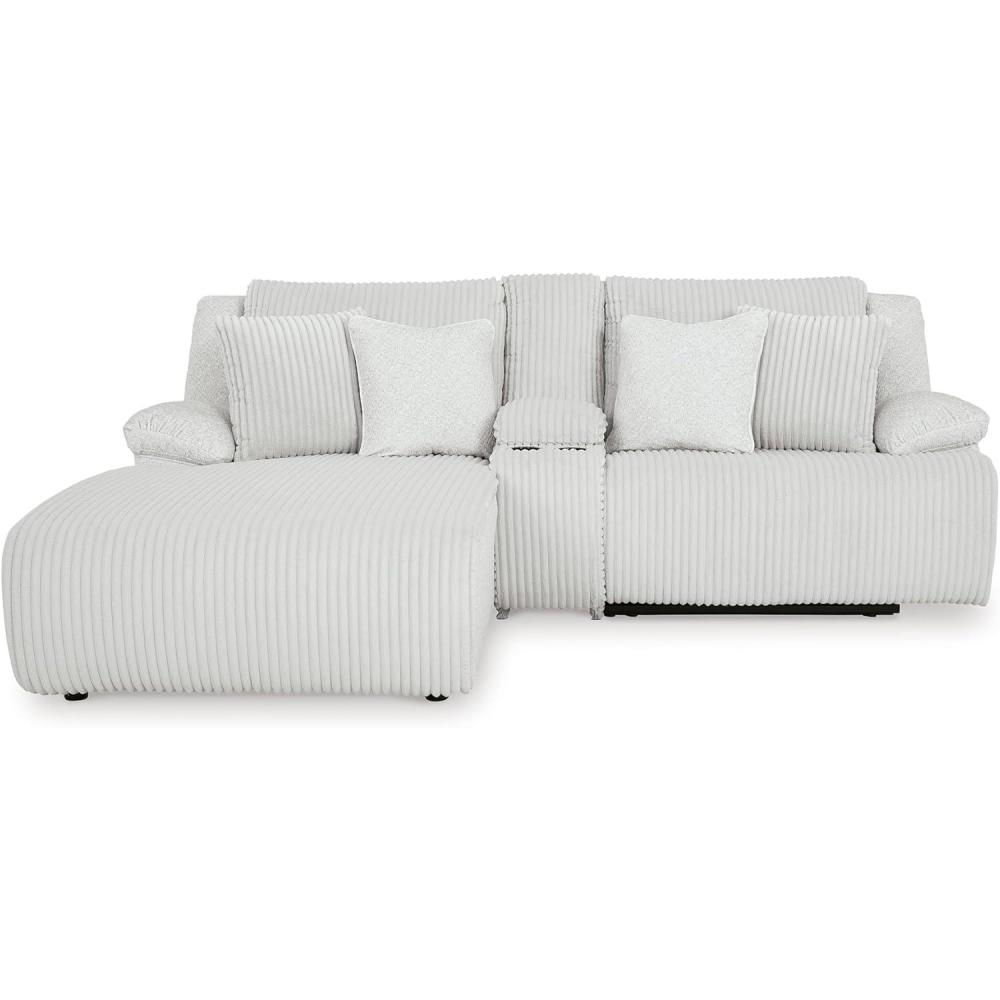 imageSignature Design by Ashley Top Tier Casual LShaped LeftArm Facing 3Piece Reclining Sectional Sofa with Chaise Console Storage and 4 Accent Pillows White