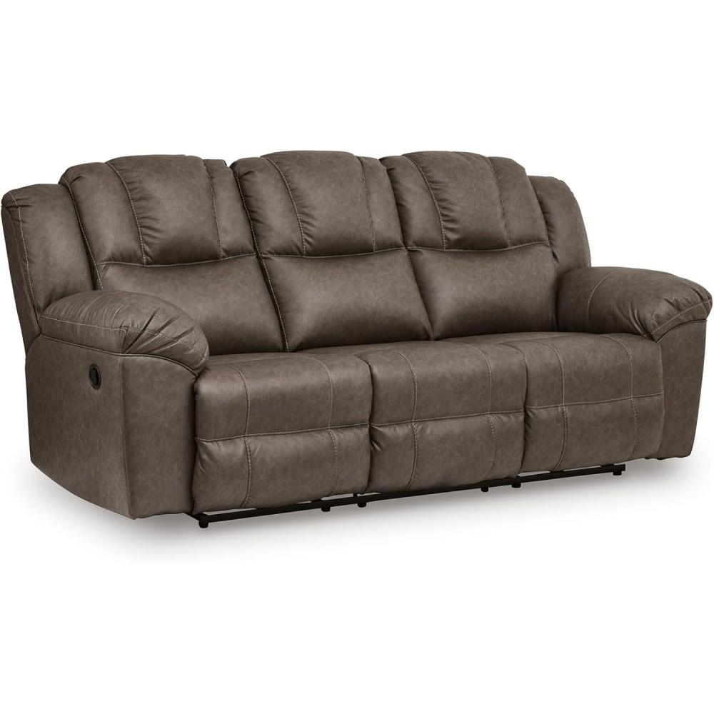 imageSignature Design by Ashley Windsley Casual Faux Leather Pull Tab Reclining Loveseat with Console PillowTop Arms Storage and 2 Cup Holders Dark BrownReclining Sofa