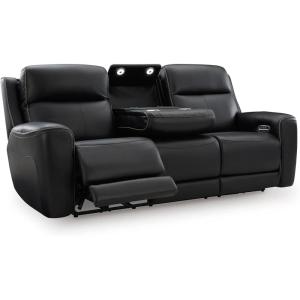 Signature Design by Ashley 5Z-Dreamlight Modern Leather Match Power Reclining Sofa with Drop Down Table, Massage System and Adjustable Headrest, Black