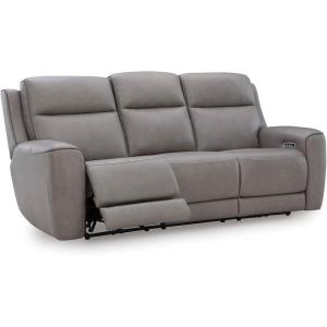 Signature Design by Ashley 5Z-Dreamlight Modern Leather Match Power Reclining Sofa with Drop Down Table, Massage System and Adjustable Headrest, Gray