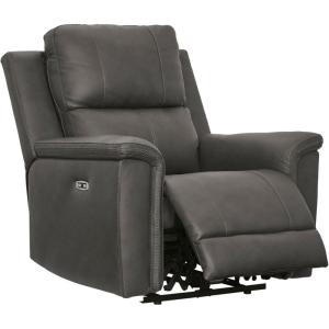 Signature Design by Ashley Burnley Urban Leather Match Wall Hugger Power Recliner, Adjustable Headrest, USB Charging Port and Storage, Gray