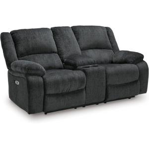 Signature Design by Ashley Draycoll Contemporary Reclining Loveseat with Storage Console and Cup Holders, Pull Tab Reclining, 21″ Seat Height, Dark Gray(Grey)