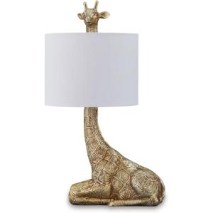 Signature Design by Ashley Ferrison Contemporary Polyresin Giraffe Table Lamp with On-Off Switch, Metallic & White