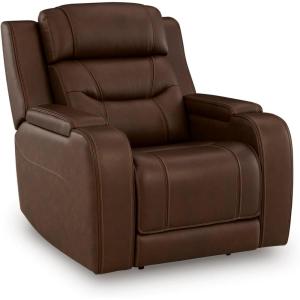 Signature Design by Ashley Guru Modern Leather Match Power Recliner with Audio Seating, Adjustable Headrest, USB Charging Port and Storage, Dark Brown