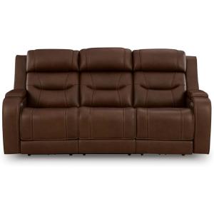 Signature Design by Ashley Guru Modern Leather Match Power Reclining Sofa with Audio Seating, Drop Down Table, Adjustable Headrest, USB Charging Port and LED Light, Dark Brown(Dark Brown)