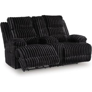 Signature Design by Ashley Higgesbee Contemporary Reclining Loveseat with Console, USB Charging Port, Storage and 2 Cup Holders, Black