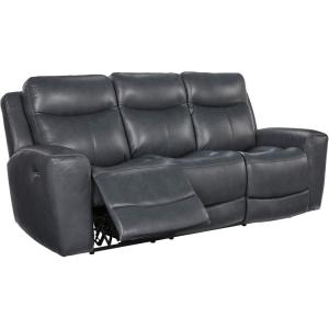 Signature Design by Ashley Mighty Moves Contemporary Power Leather Match Reclining Sofa with Position Lock, Adjustable Headrest and USB Charging Ports, Blue