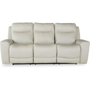 Signature Design by Ashley Mindanao Contemporary Power Reclining Sofa with Adjustable Headrest and Zero-Draw USB Charging, Leather, 21″ Seat Height, Off White