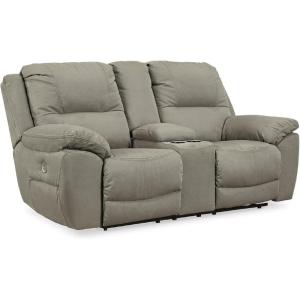 Signature Design by Ashley Next-Gen Gaucho Classic Power Reclining Loveseat with Console, Beige(Light Gray)