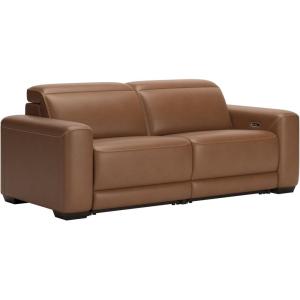 Signature Design by Ashley Rally-Up Straight Glam Leather Match 2-Piece Power Reclining Sectional Loveseat with Adjustable Headrest and USB Charging Ports, Dark Brown