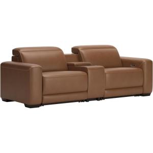 Signature Design by Ashley Rally-Up Straight Glam Leather Match 2-Piece Power Reclining Sectional Loveseat with Console and Adjustable Headrest, Dark Brown