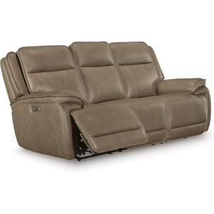 Signature Design by Ashley Rondelay Modern Leather Match Power Reclining Sofa with USB Charging Ports and Adjustable Headrest, Dark Brown