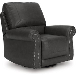 Signature Design by Ashley Shadsburne Classic Faux Leather Manual Rocker Swivel Glider Recliner with Nailhead Trim, Brown(Granite)