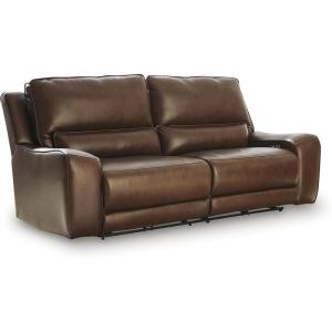 Signature Design by Ashley Spear Hill Contemporary Leather Match Power Reclining Sofa with Adjustable Headrest and USB Port, Dark Brown