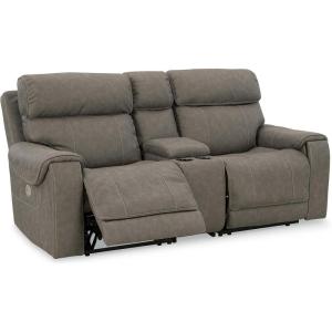 Signature Design by Ashley Starbot Contemporary Faux Leather Wall Hugger 3-Piece Power Reclining Sectional Loveseat with Console, Adjustable Headrest, Cup Holders and USB Ports, Gray