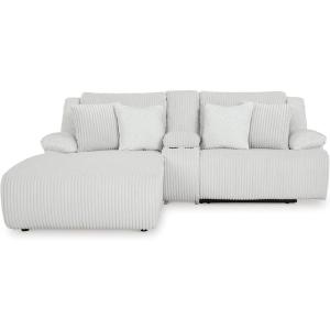 Signature Design by Ashley Top Tier Casual L-Shaped Left-Arm Facing 3-Piece Reclining Sectional Sofa with Chaise, Console Storage and 4 Accent Pillows, White