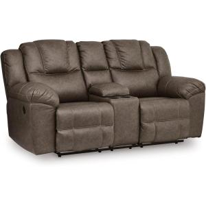 Signature Design by Ashley Windsley Casual Faux Leather Pull Tab Reclining Sofa with Pillow-Top Arms, Dark Brown(Reclining Loveseat with Console)