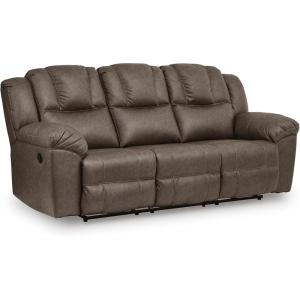 Signature Design by Ashley Windsley Casual Faux Leather Pull Tab Reclining Sofa with Pillow-Top Arms, Dark Brown(Reclining Sofa)