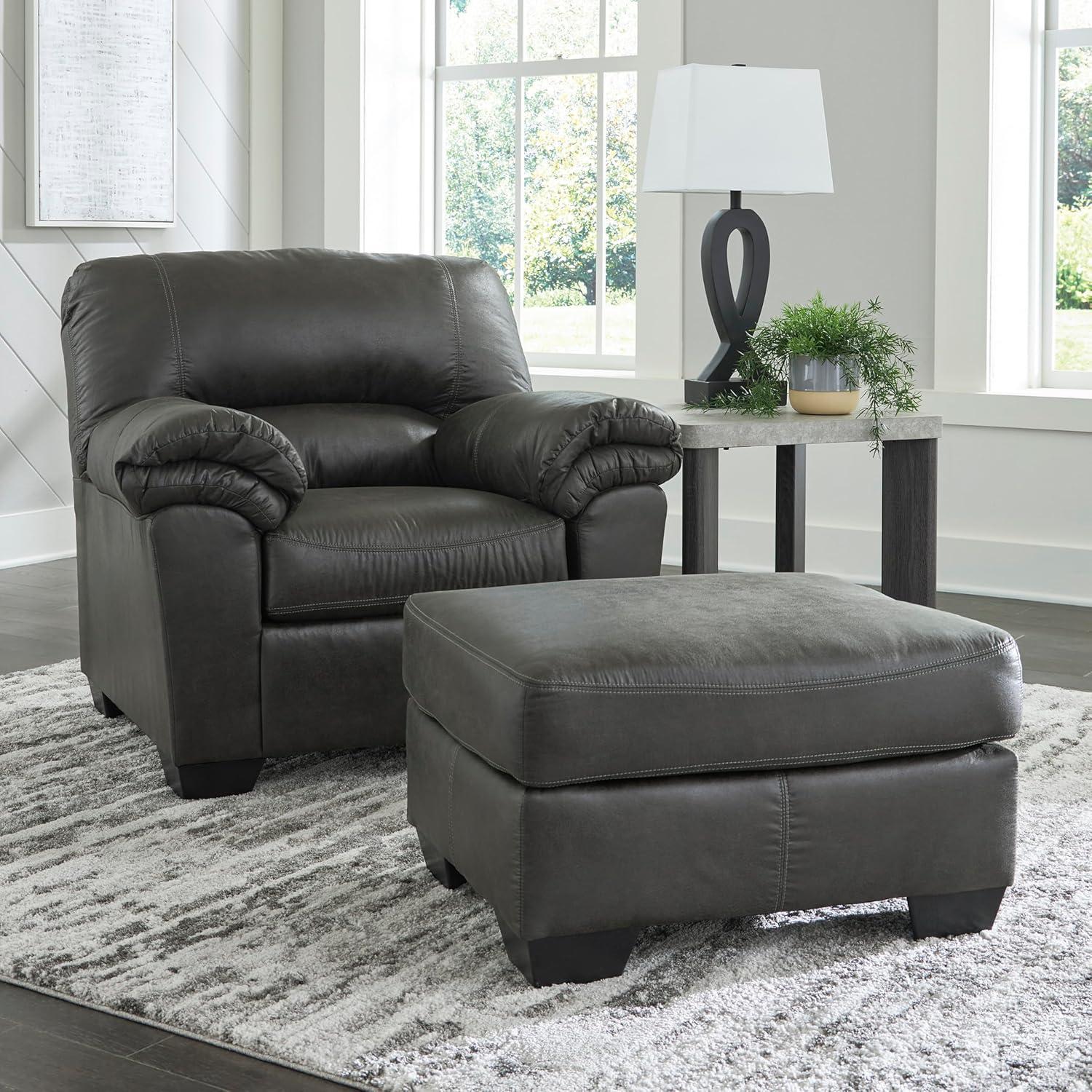 imageSignature Design by Ashley Bandon Modern Leather Match LeftArm Facing 4Piece Sectional with Removable Cushions and Armrest Light BrownGrey
