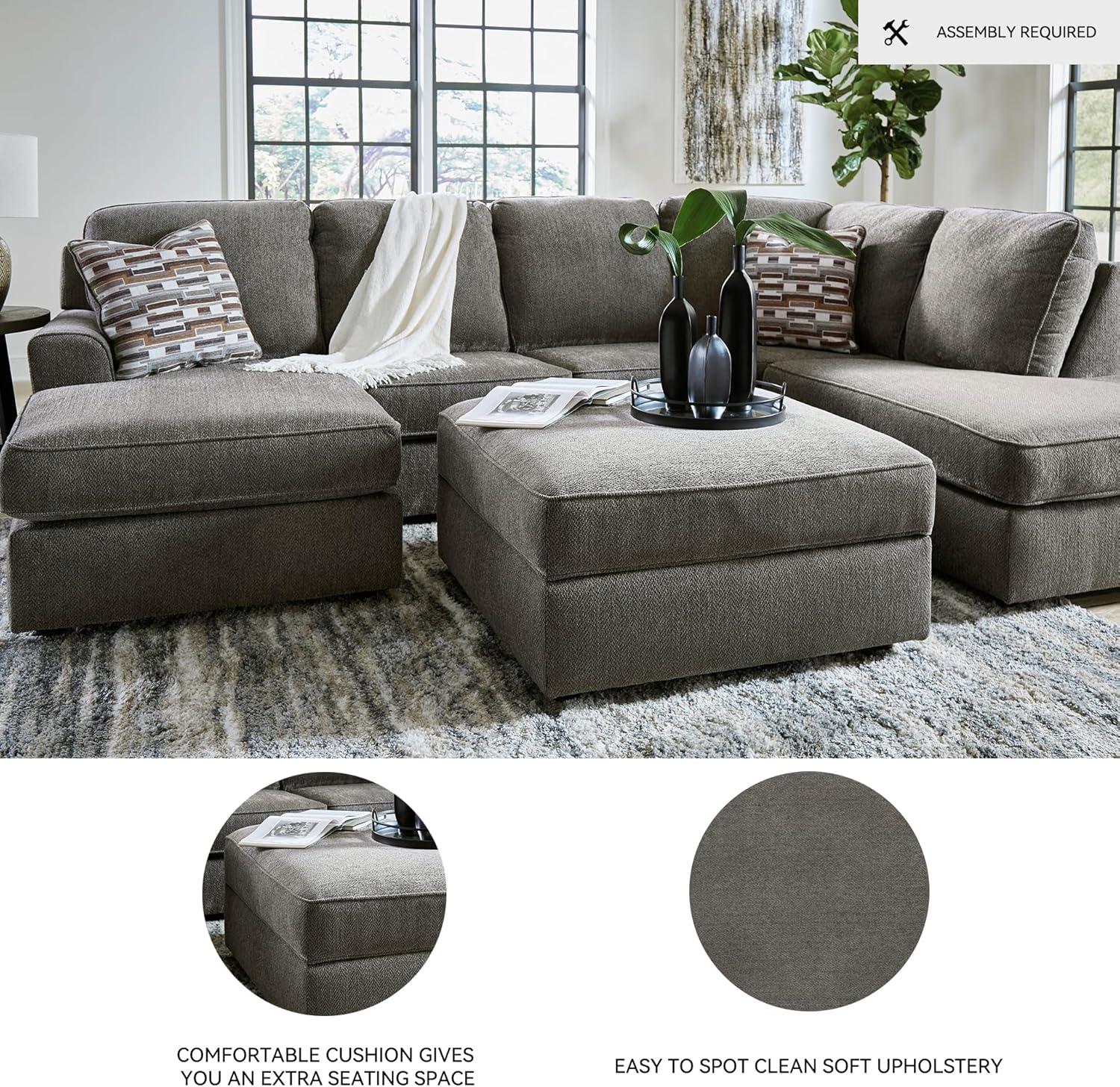 imageSignature Design by Ashley Bandon Modern Leather Match LeftArm Facing 4Piece Sectional with Removable Cushions and Armrest Light BrownGrey