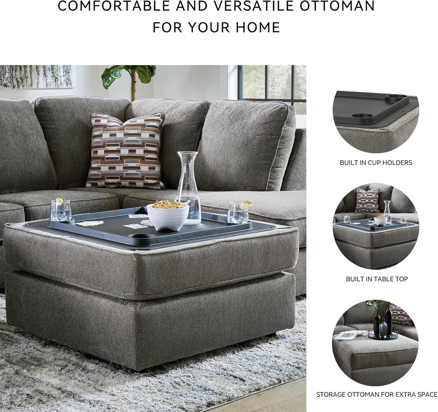 imageSignature Design by Ashley Bandon Modern Leather Match LeftArm Facing 4Piece Sectional with Removable Cushions and Armrest Light BrownGrey