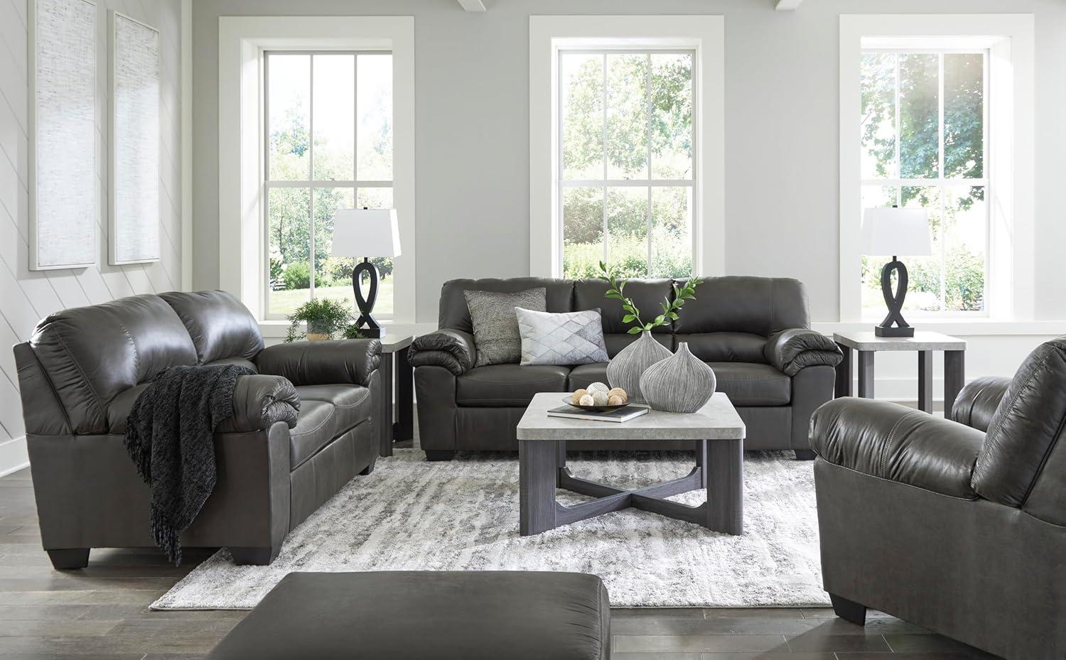 imageSignature Design by Ashley Bandon Modern Leather Match LeftArm Facing 4Piece Sectional with Removable Cushions and Armrest Light BrownGrey