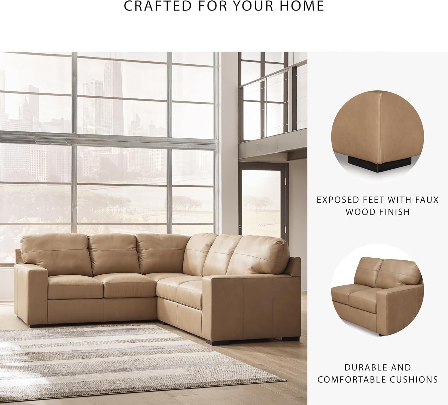 imageSignature Design by Ashley Bandon Modern Leather Match LeftArm Facing 4Piece Sectional with Removable Cushions and Armrest Light BrownToffee