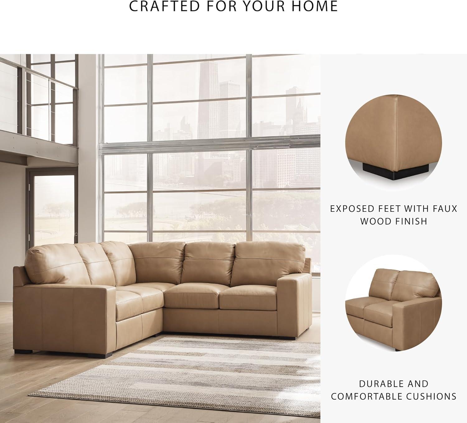 imageSignature Design by Ashley Bandon Modern Leather Match LeftArm Facing 4Piece Sectional with Removable Cushions and Armrest Light BrownToffee