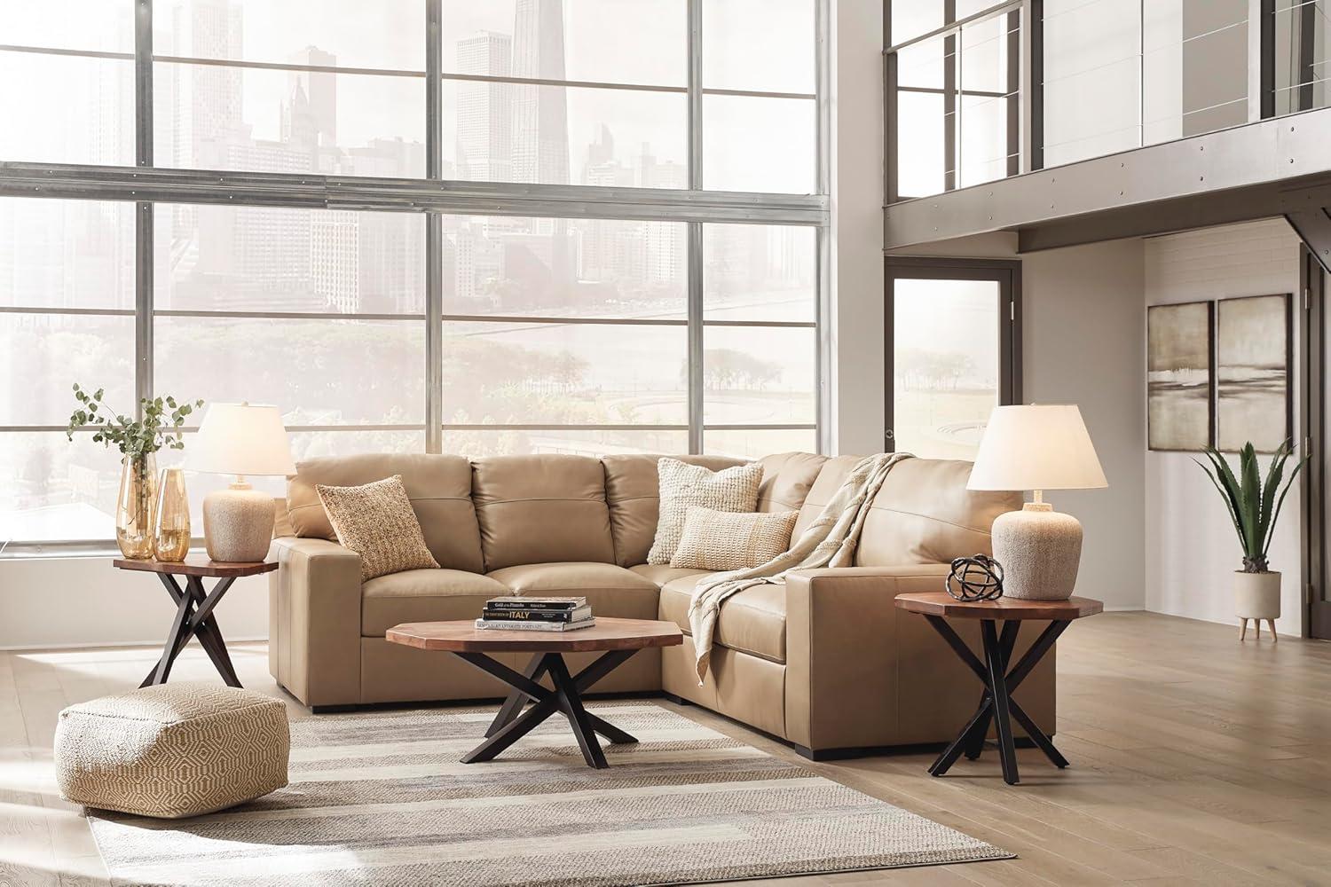 imageSignature Design by Ashley Bandon Modern Leather Match LeftArm Facing 4Piece Sectional with Removable Cushions and Armrest Light BrownToffee