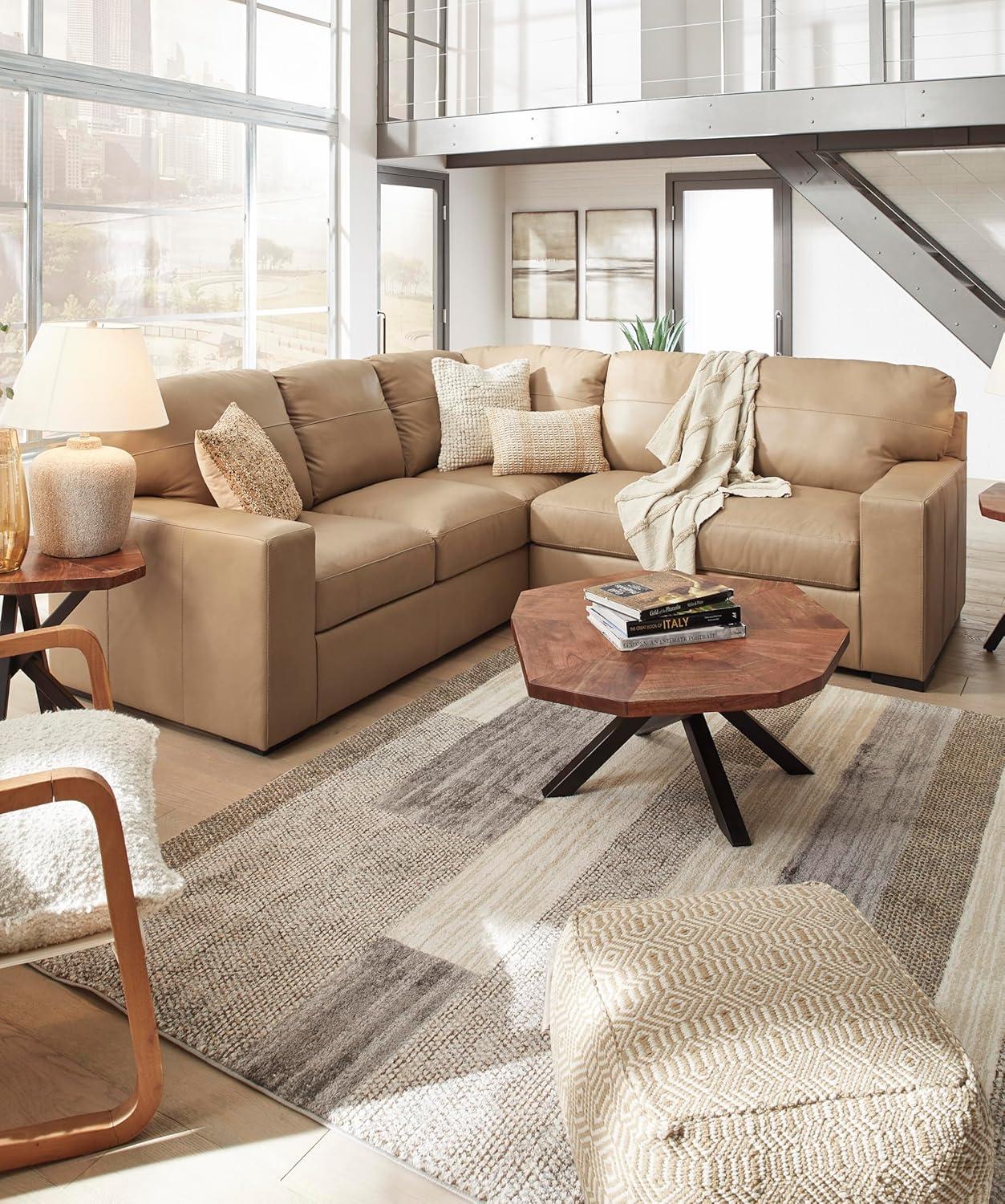 imageSignature Design by Ashley Bandon Modern Leather Match LeftArm Facing 4Piece Sectional with Removable Cushions and Armrest Light BrownToffee