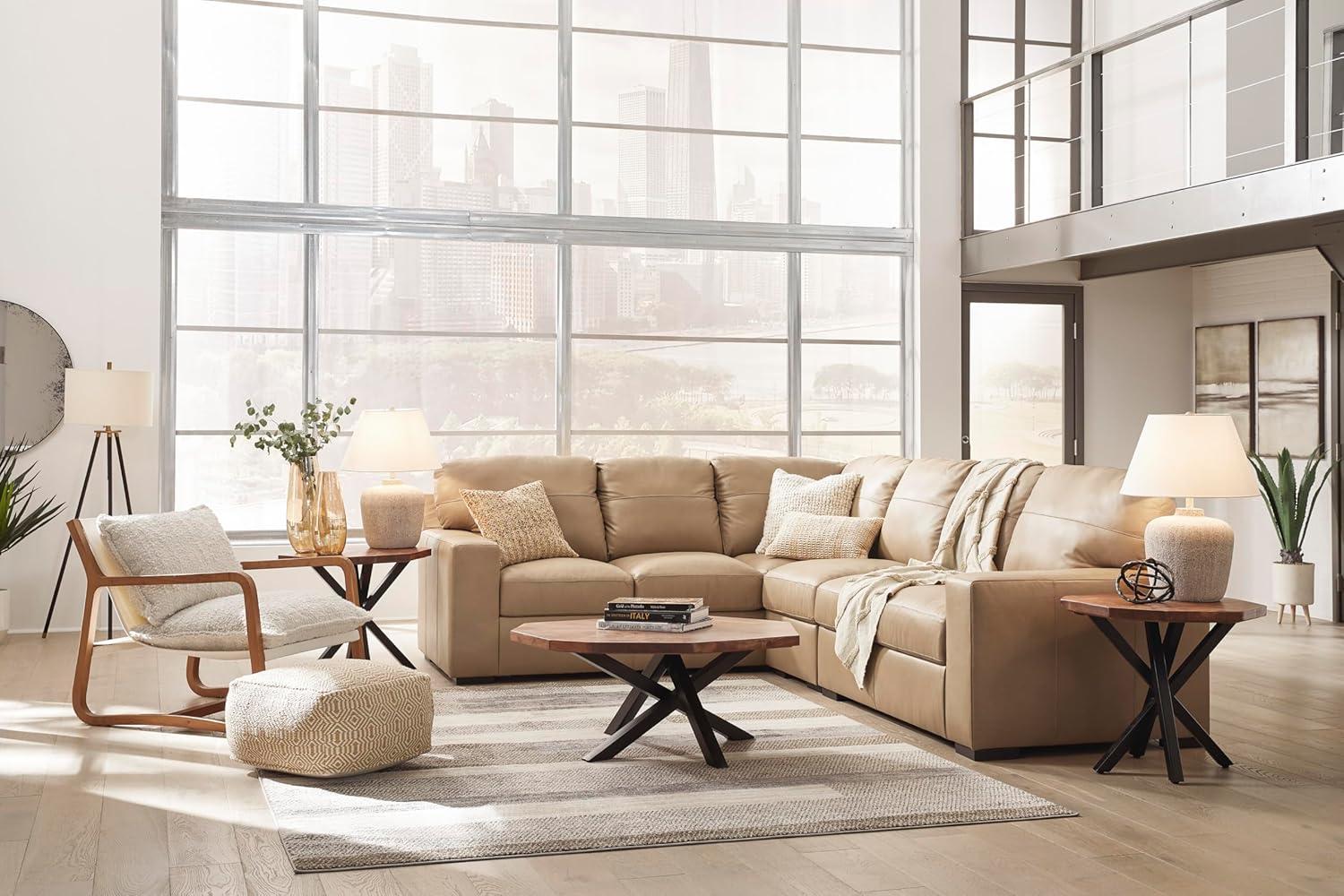 imageSignature Design by Ashley Bandon Modern Leather Match LeftArm Facing 4Piece Sectional with Removable Cushions and Armrest Light BrownToffee