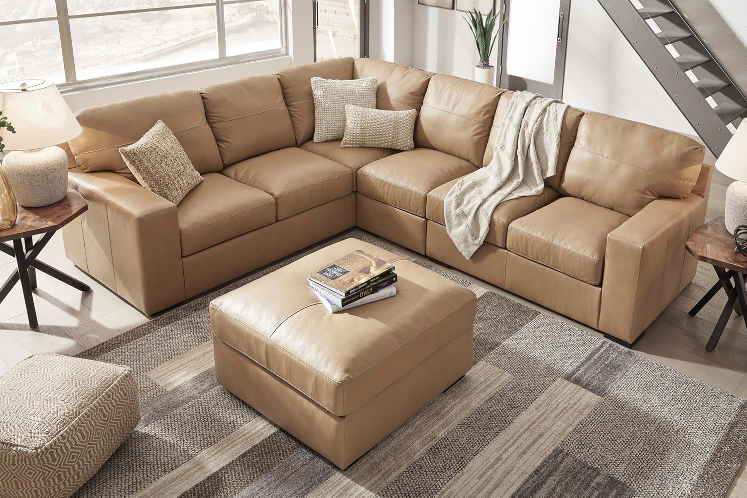 imageSignature Design by Ashley Bandon Modern Leather Match LeftArm Facing 4Piece Sectional with Removable Cushions and Armrest Light BrownToffee