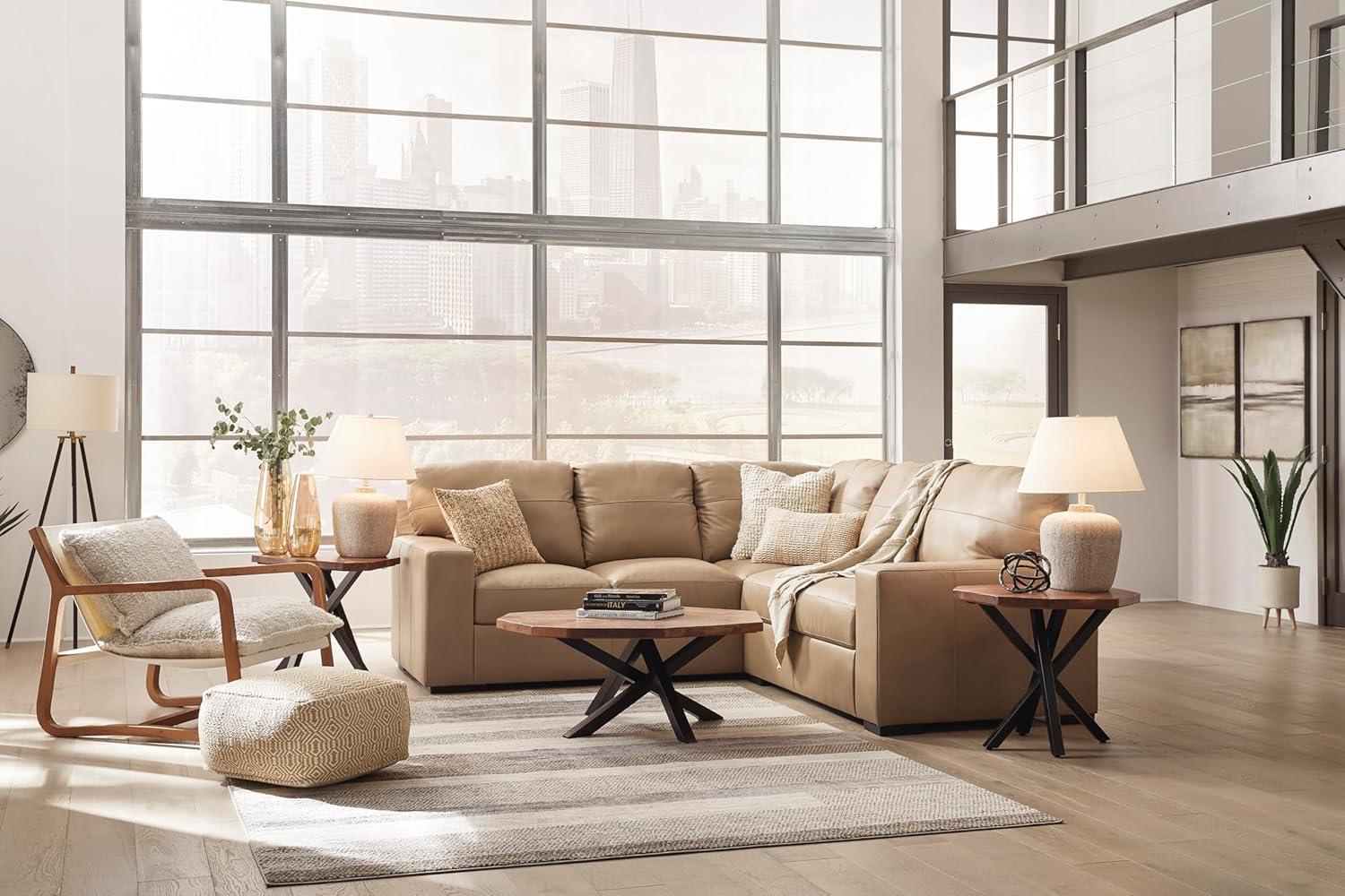 imageSignature Design by Ashley Bandon Modern Leather Match LeftArm Facing 4Piece Sectional with Removable Cushions and Armrest Light BrownToffee
