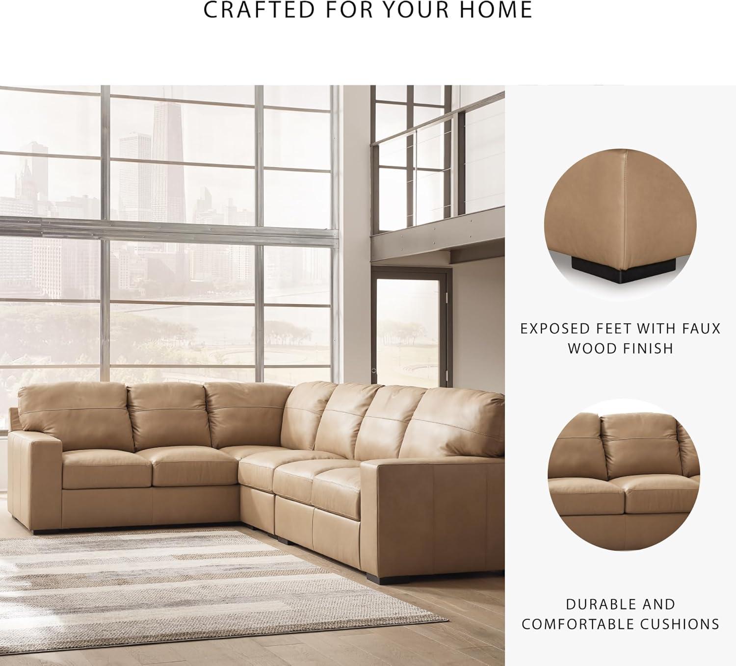 imageSignature Design by Ashley Bandon Modern Leather Match LeftArm Facing 4Piece Sectional with Removable Cushions and Armrest Light BrownToffee