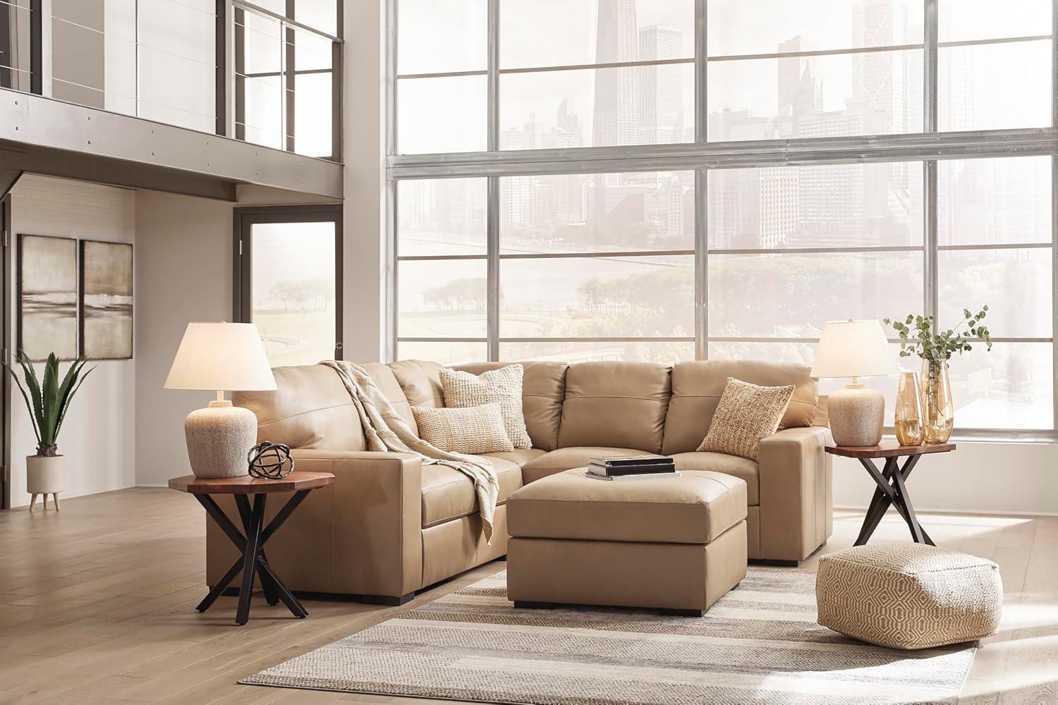 imageSignature Design by Ashley Bandon Modern Leather Match LeftArm Facing 4Piece Sectional with Removable Cushions and Armrest Light BrownToffee